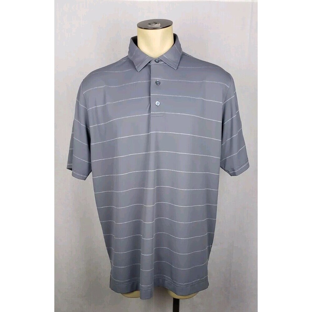 Footjoy FJ Mens Polo Shirt Golf Plus XL Gray Pinstriped Logo Button Front Collar